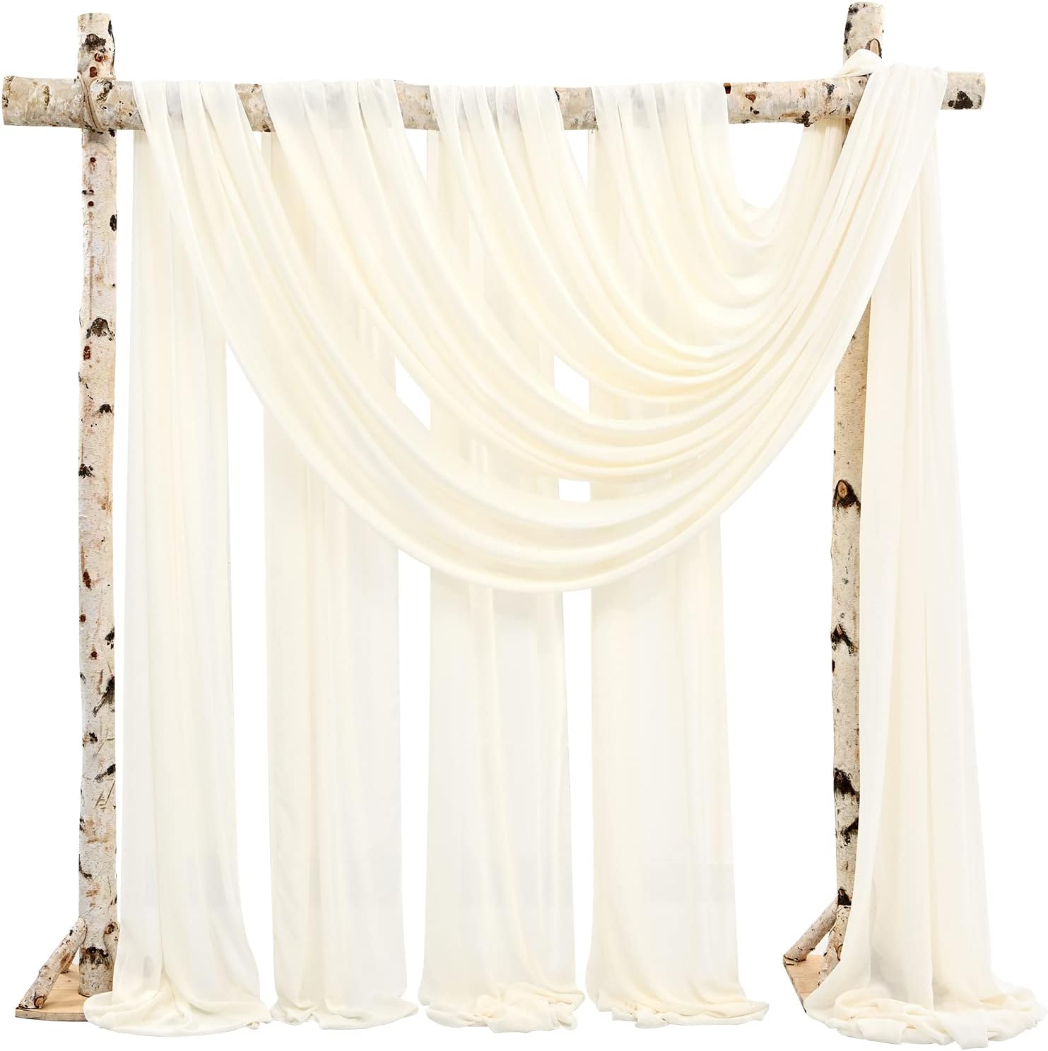 Backdrop Chiffon Curtains 20' x 20' Ft - IVORY - 4 Panels Chiffon Backdrop Curtain Sheer Curtains Wedding Arch Draping Fabric for Parties