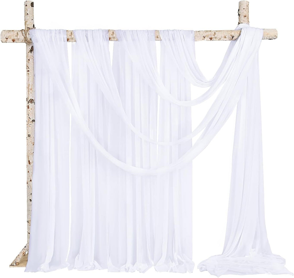 Backdrop Chiffon Curtains 20' x 20' Ft - WHITE - 4 Panels Chiffon Backdrop Curtain Sheer Curtains Wedding Arch Draping Fabric for Parties