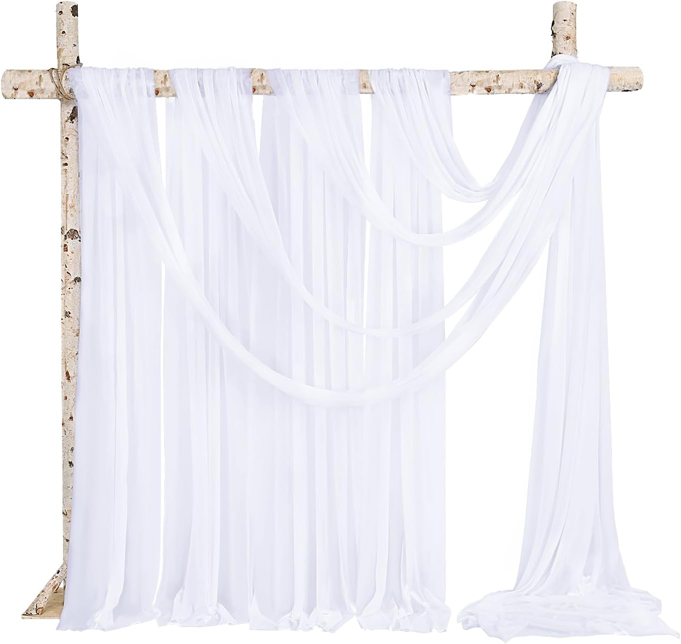 Backdrop Chiffon Curtains 20' x 20' Ft - WHITE - 4 Panels Chiffon Backdrop Curtain Sheer Curtains Wedding Arch Draping Fabric for Parties