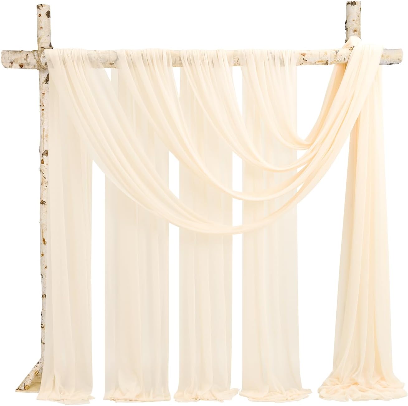 Backdrop Chiffon Curtains 20' x 20' Ft - CHAMPAGNE - 4 Panels Chiffon Backdrop Curtain Sheer Curtains Wedding Arch Draping Fabric for Parties