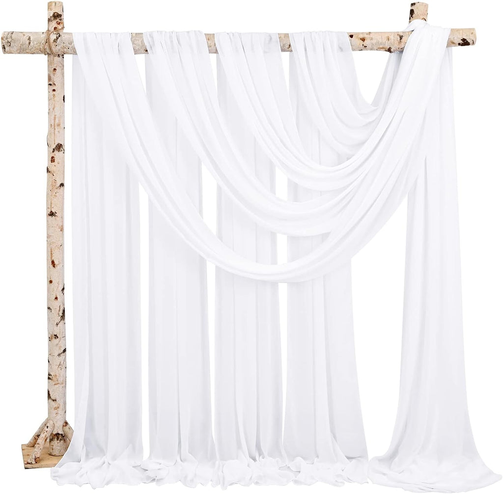 Backdrop Chiffon Curtains 20' x 20' Ft - WHITE - 4 Panels Chiffon Backdrop Curtain Sheer Curtains Wedding Arch Draping Fabric for Parties