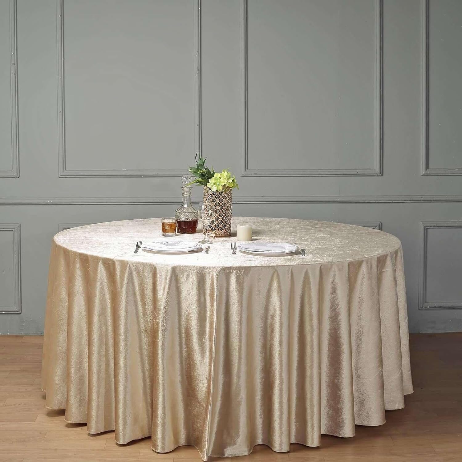 Royal Velvet Tablecloth - CHAMPAGNE -  Luxurious Round Table Cover  for Weddings, Parties, Baby Showers and Events. Choose Size Below