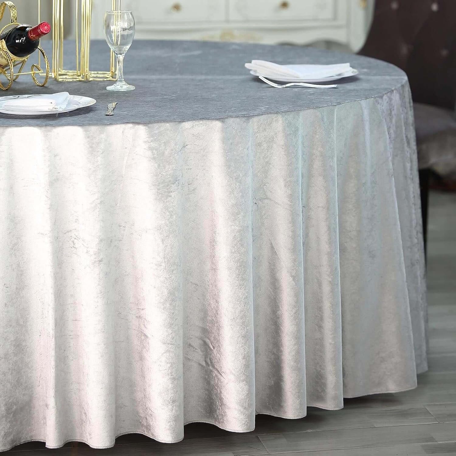 Royal Velvet Tablecloth - SILVER -  Luxurious Round Table Cover  for Weddings, Parties, Baby Showers and Events. Choose Size Below