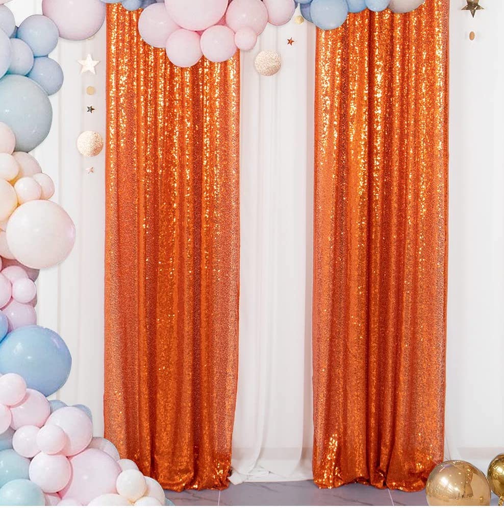 ORANGE - Sequin Curtains 2 Panels - Baby Shower Backdrop Glitter Backdrop Sequin Backdrop for Wedding