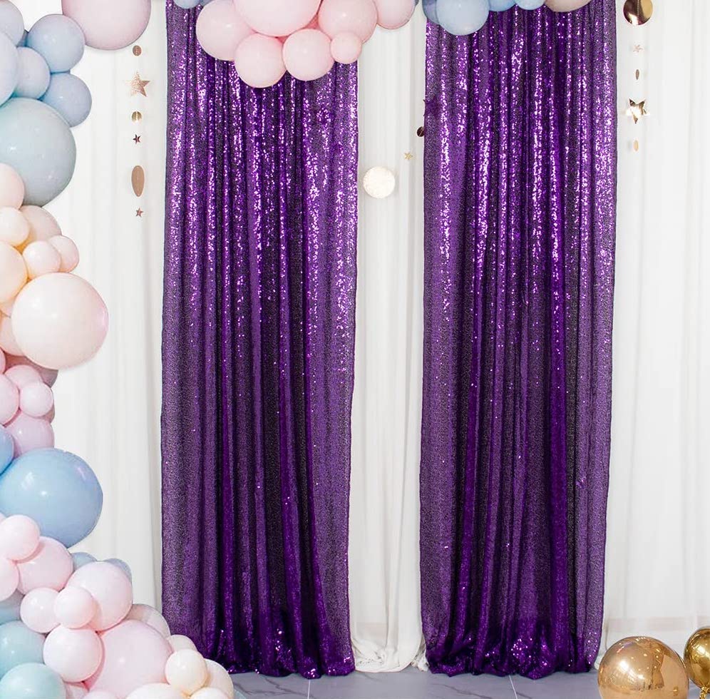 PURPLE - Sequin Curtains 2 Panels - Baby Shower Backdrop Glitter Backdrop Sequin Backdrop for Wedding