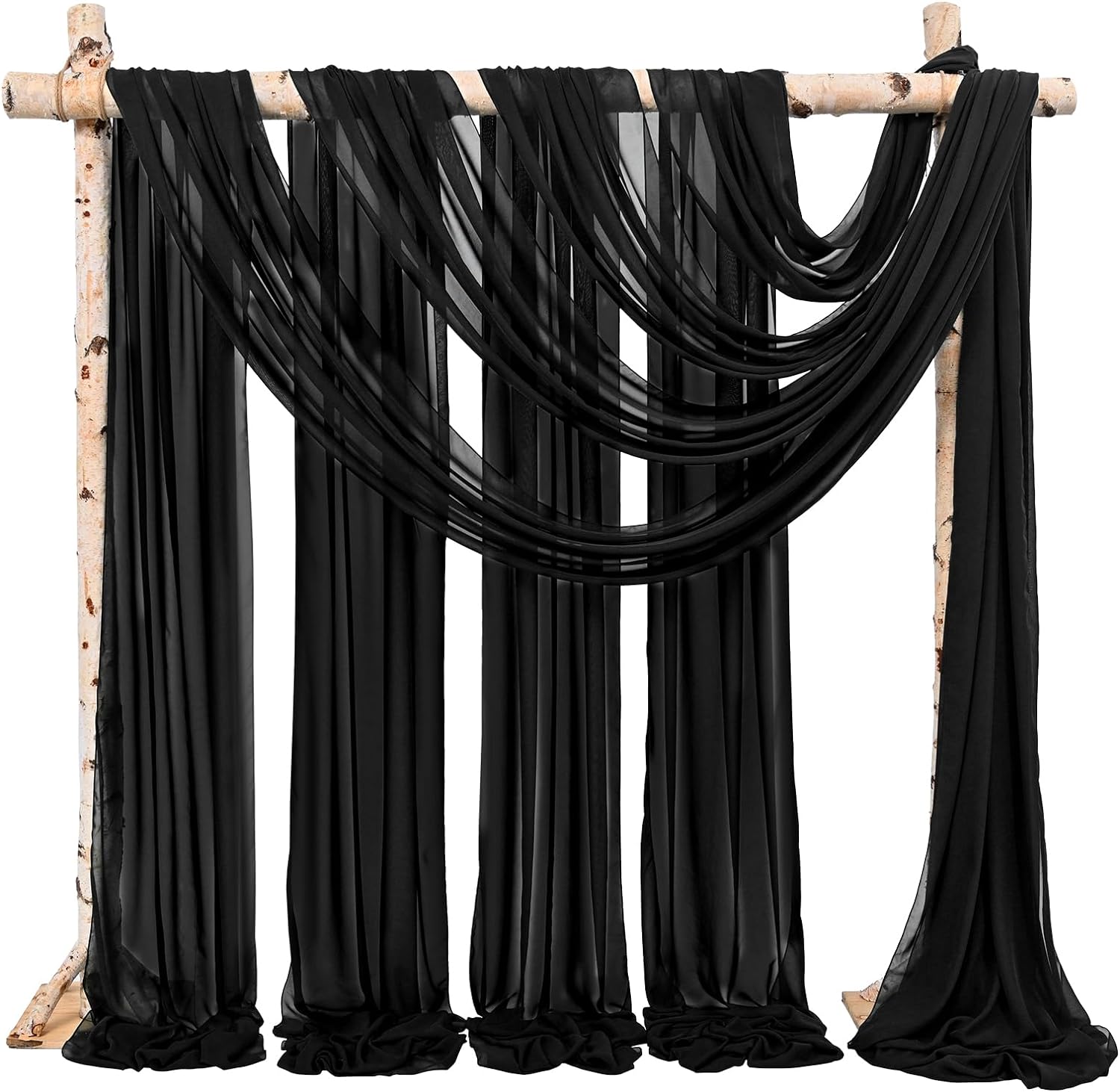 Backdrop Chiffon Curtains 20' x 20' Ft - BLACK - 4 Panels Chiffon Backdrop Curtain Sheer Curtains Wedding Arch Draping Fabric for Parties
