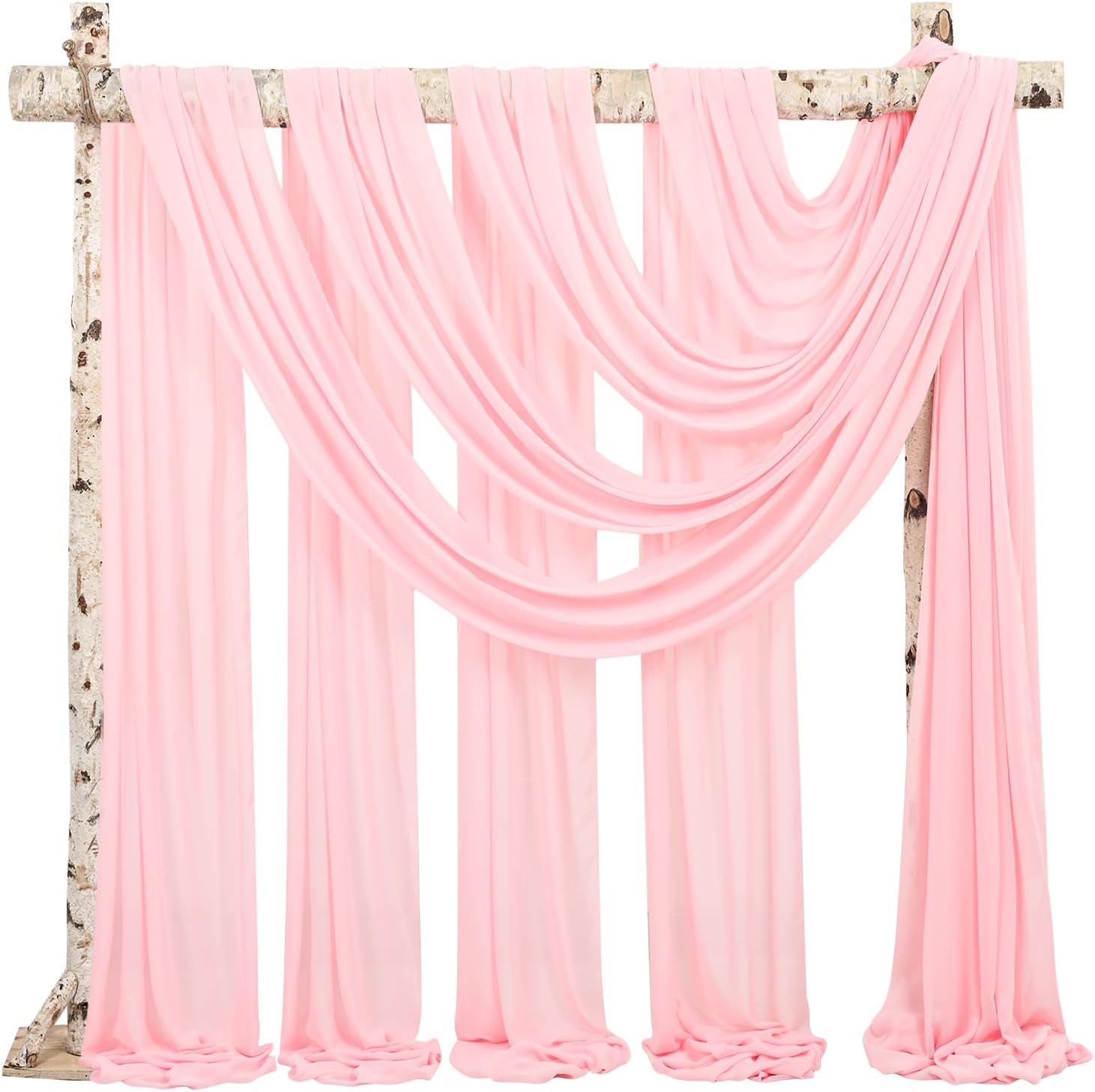 Backdrop Chiffon Curtains 20' x 20' Ft - PINK - 4 Panels Chiffon Backdrop Curtain Sheer Curtains Wedding Arch Draping Fabric for Parties