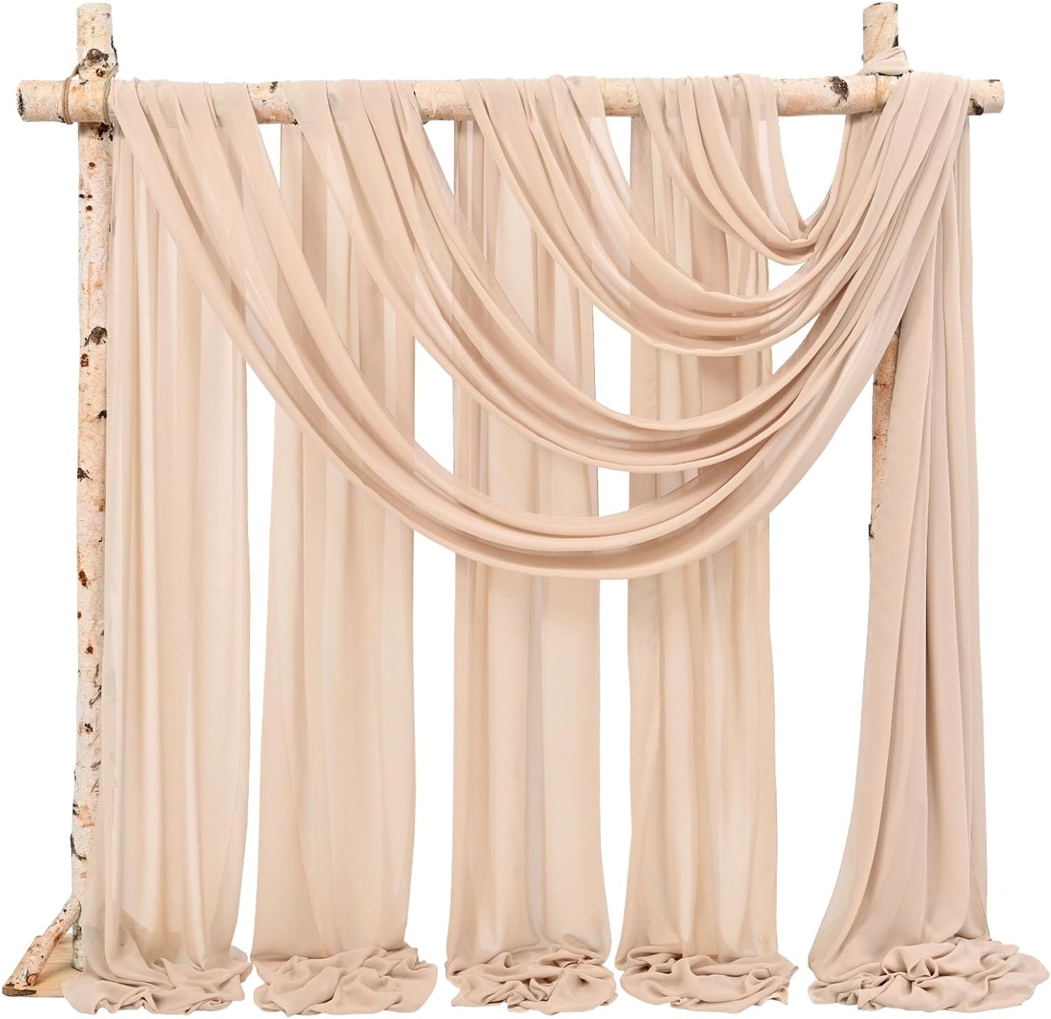 Backdrop Chiffon Curtains 20' x 20' Ft - NUDE - 4 Panels Chiffon Backdrop Curtain Sheer Curtains Wedding Arch Draping Fabric for Parties