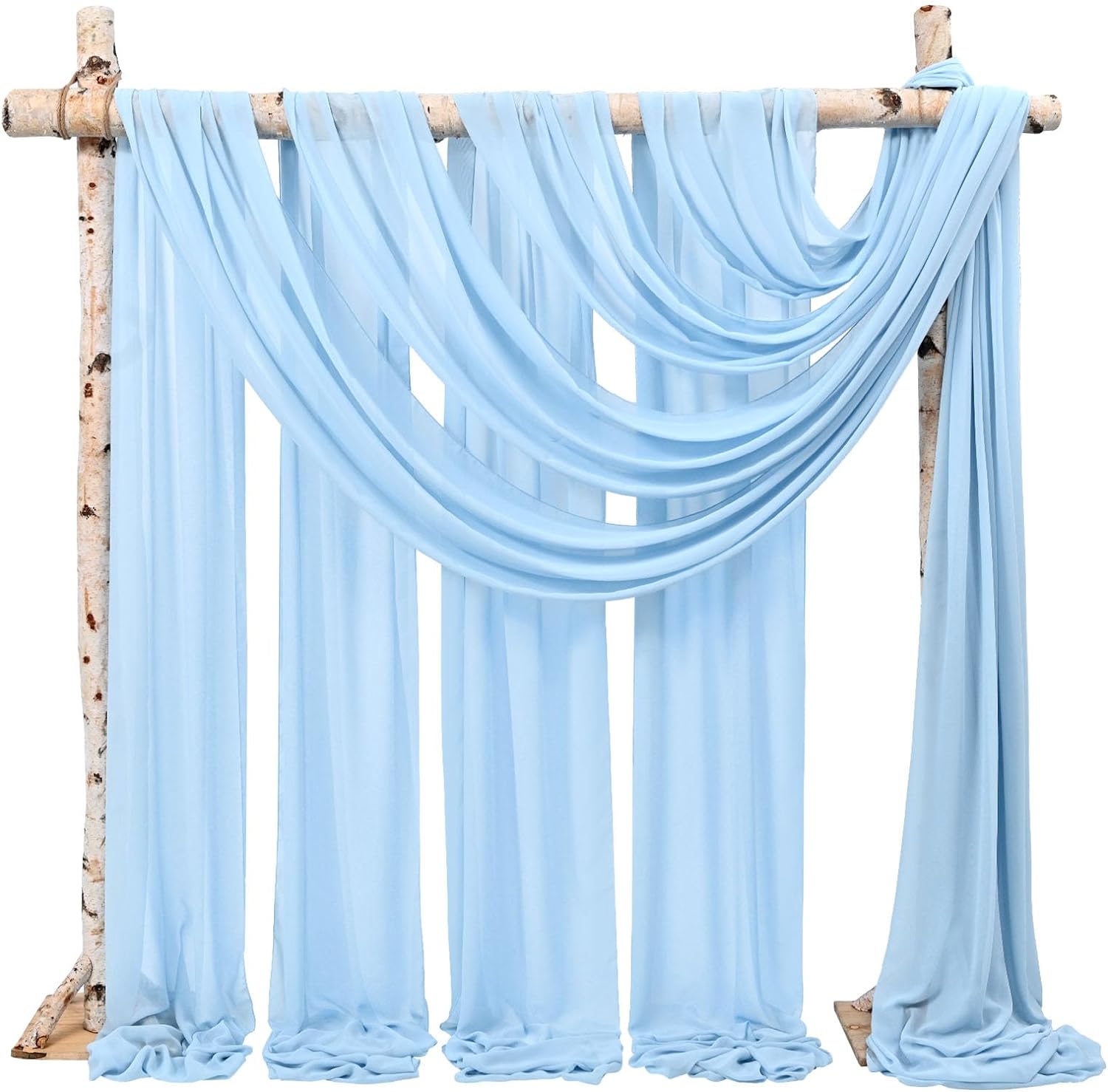 Backdrop Chiffon Curtains 20' x 20' Ft - LT BLUE - 4 Panels Chiffon Backdrop Curtain Sheer Curtains Wedding Arch Draping Fabric for Parties