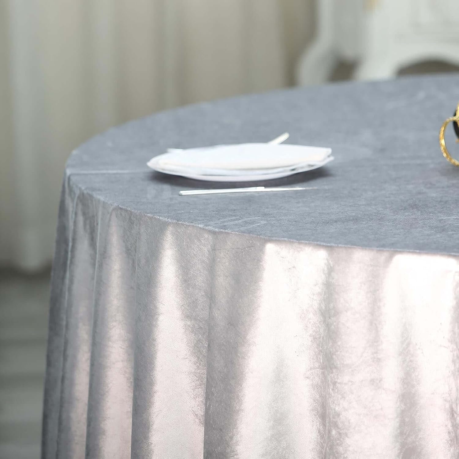 Royal Velvet Tablecloth - SILVER -  Luxurious Round Table Cover  for Weddings, Parties, Baby Showers and Events. Choose Size Below