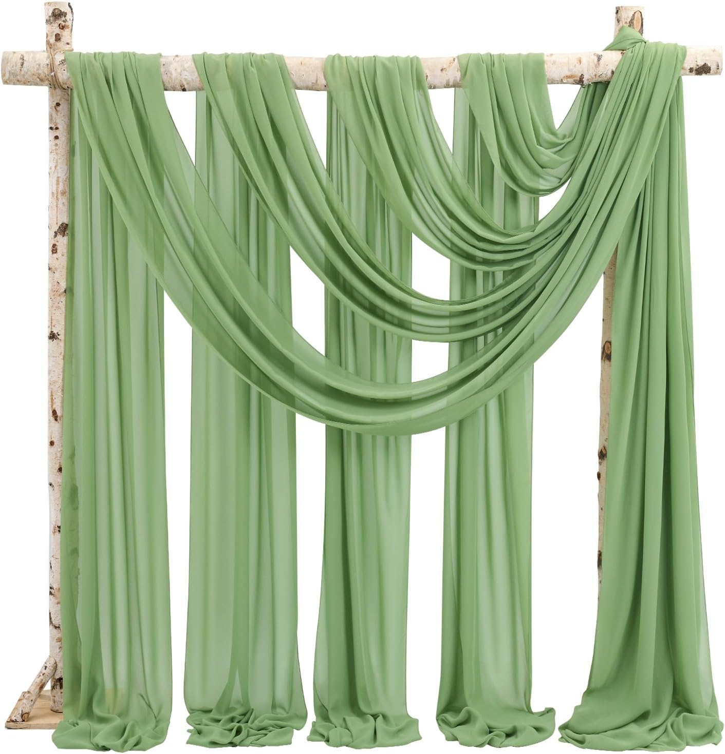 Backdrop Chiffon Curtains 20' x 20' Ft - SAGE - 4 Panels Chiffon Backdrop Curtain Sheer Curtains Wedding Arch Draping Fabric for Parties
