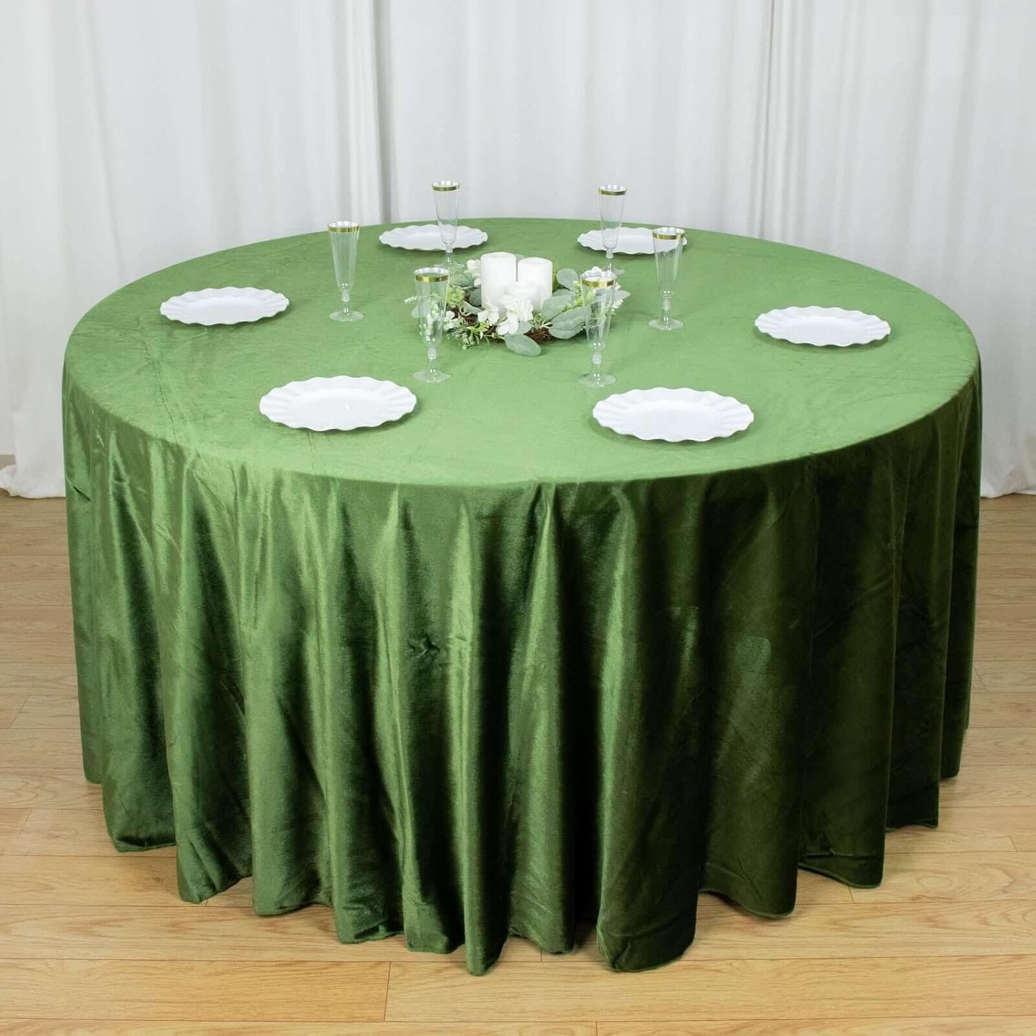 Royal Velvet Tablecloth - DK OLIVE -  Luxurious Round Table Cover  for Weddings, Parties, Baby Showers and Events. Choose Size Below