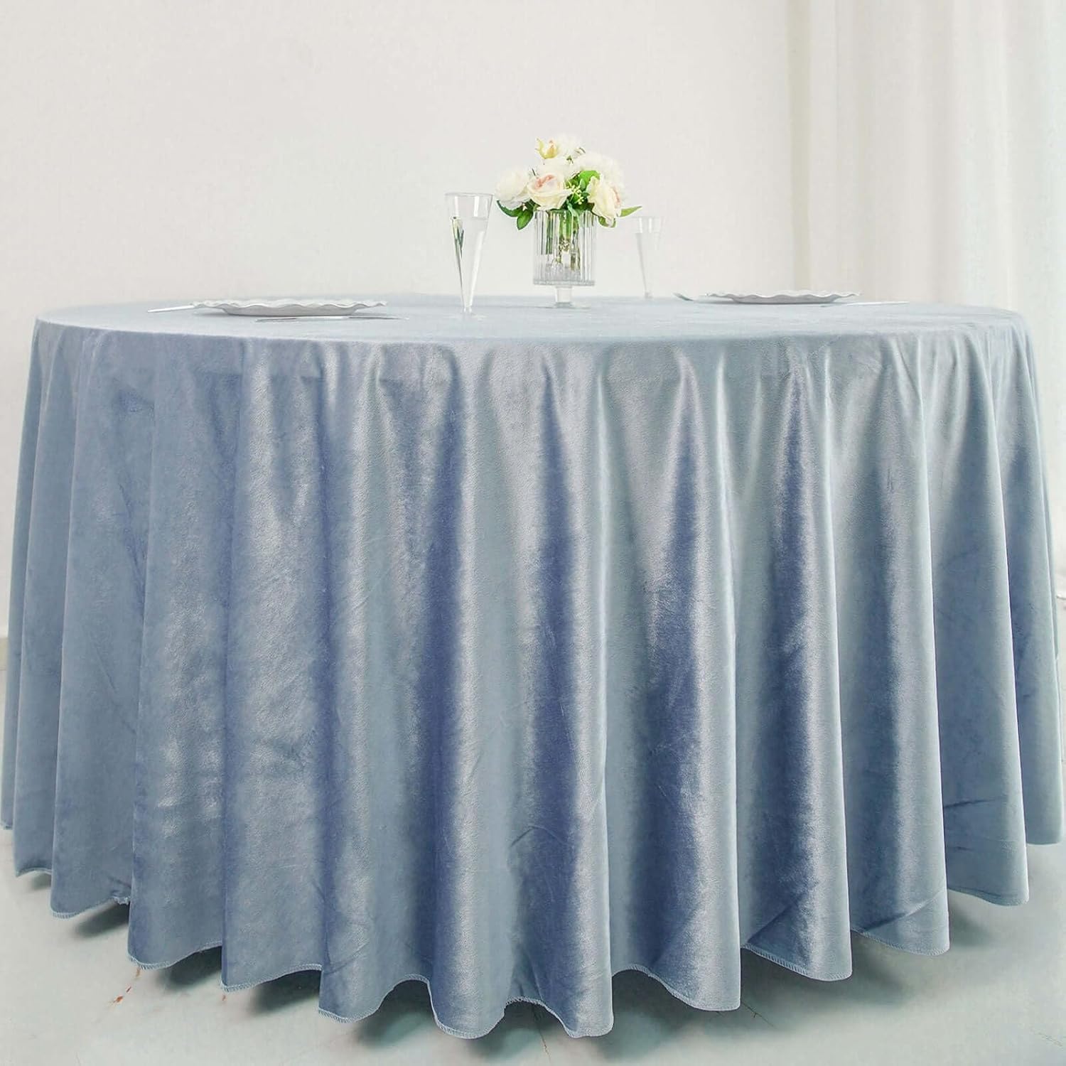 Royal Velvet Tablecloth - DUSTY BLUE -  Luxurious Round Table Cover  for Weddings, Parties, Baby Showers and Events. Choose Size Below