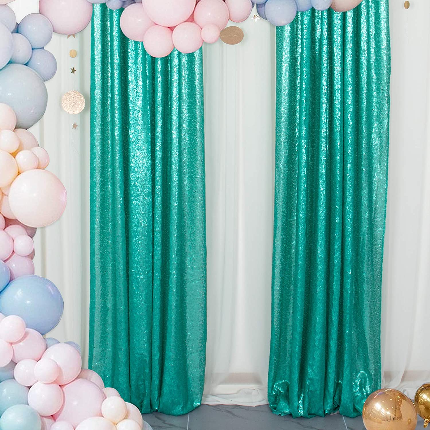 TEAL - Sequin Curtains 2 Panels - Baby Shower Backdrop Glitter Backdrop Sequin Backdrop for Wedding