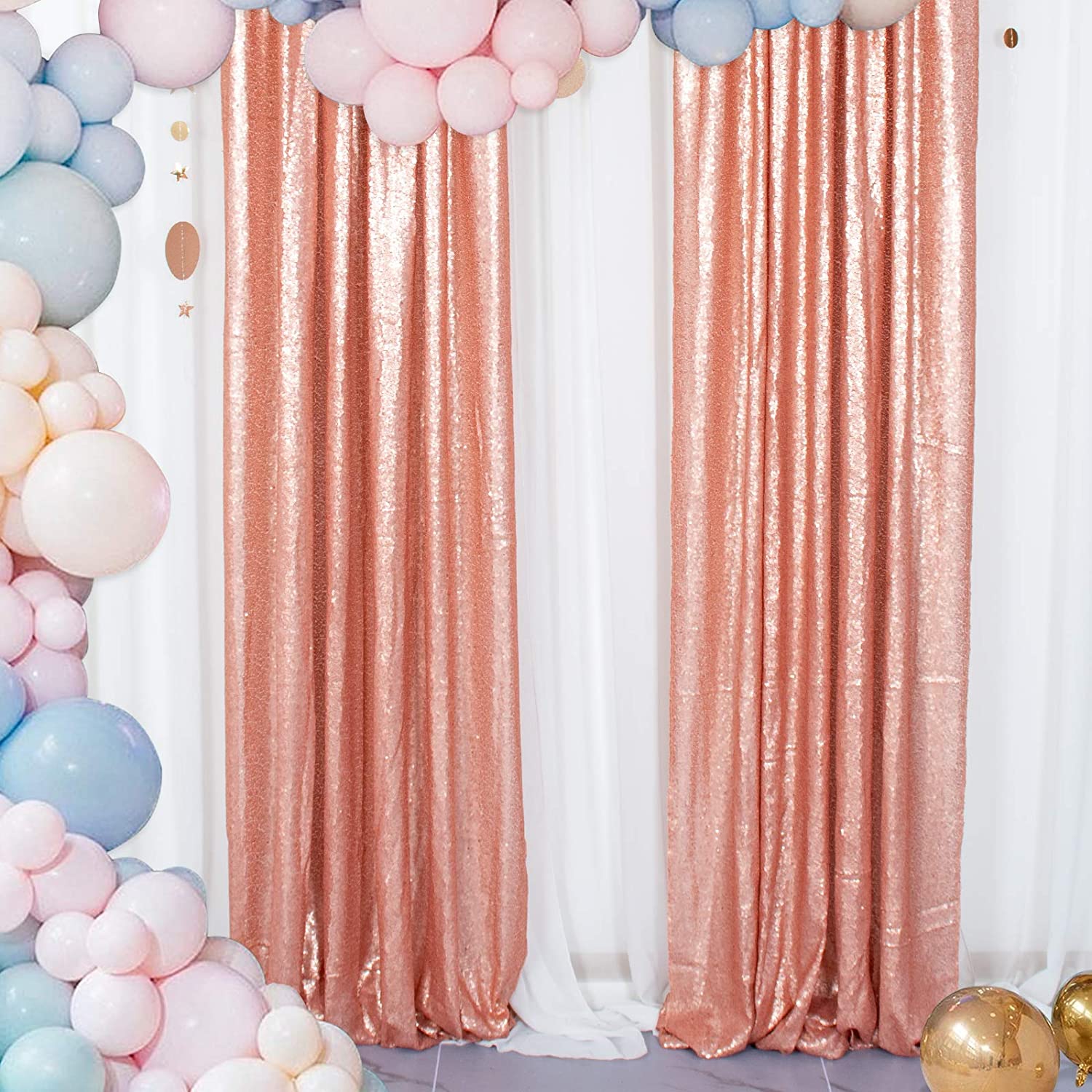 BLUSH - Sequin Curtains 2 Panels - Baby Shower Backdrop Glitter Backdrop Sequin Backdrop for Wedding