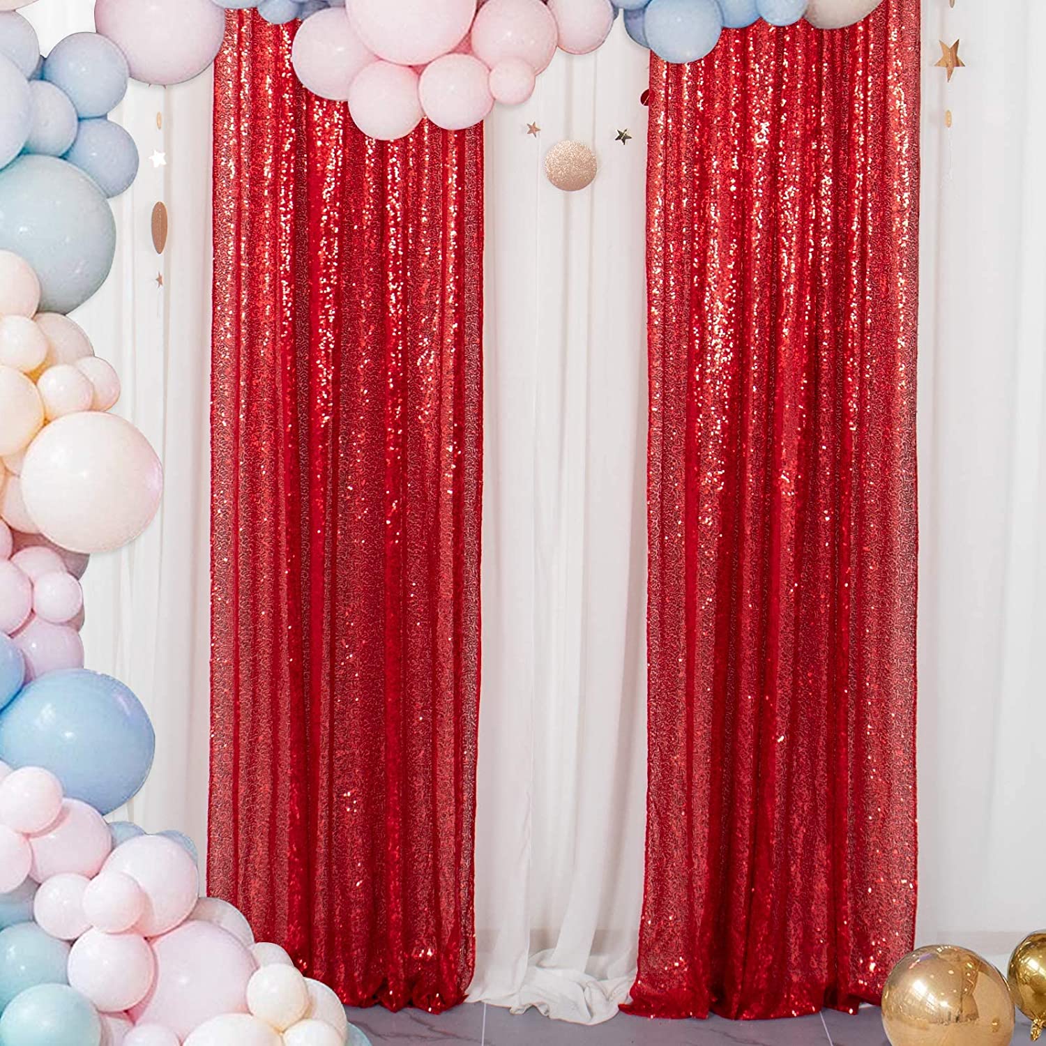 RED - Sequin Curtains 2 Panels - Baby Shower Backdrop Glitter Backdrop Sequin Backdrop for Wedding