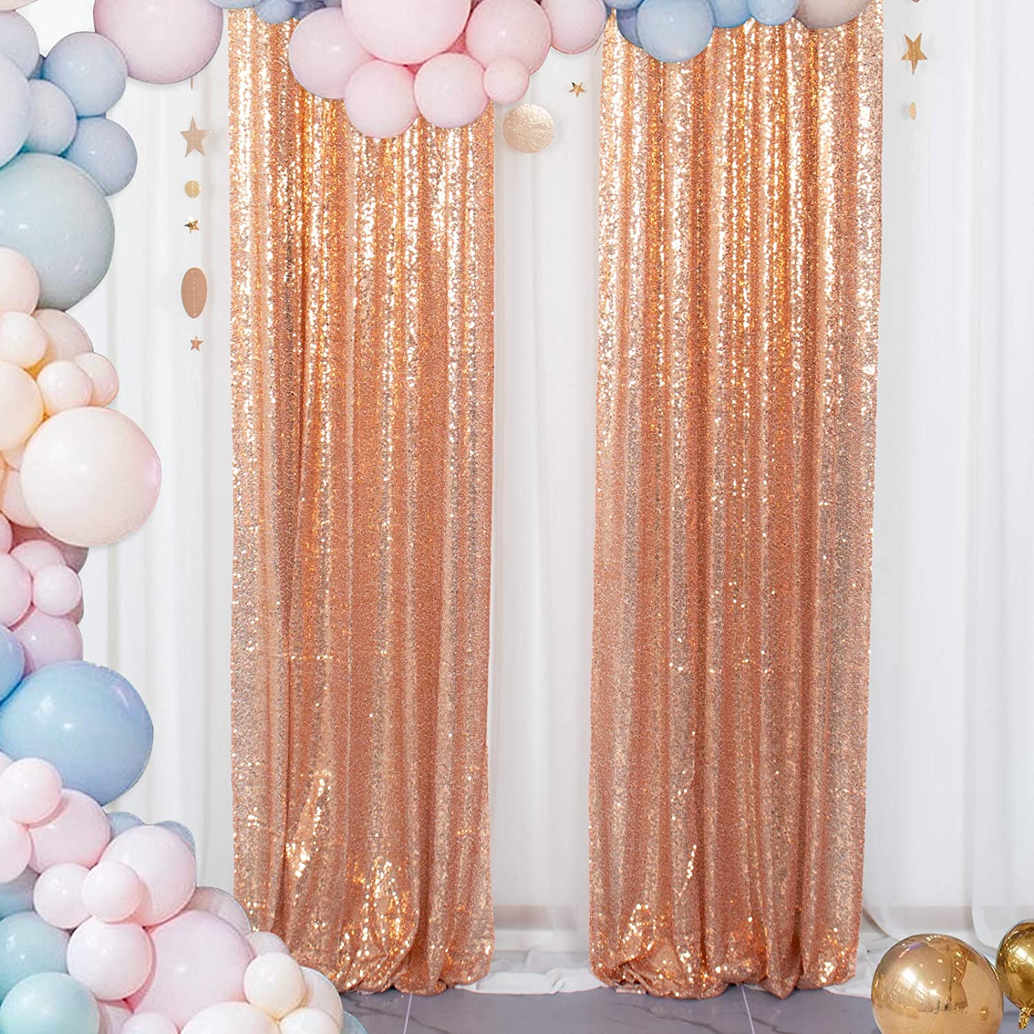 ROSE GOLD - Sequin Curtains 2 Panels - Baby Shower Backdrop Glitter Backdrop Sequin Backdrop for Wedding