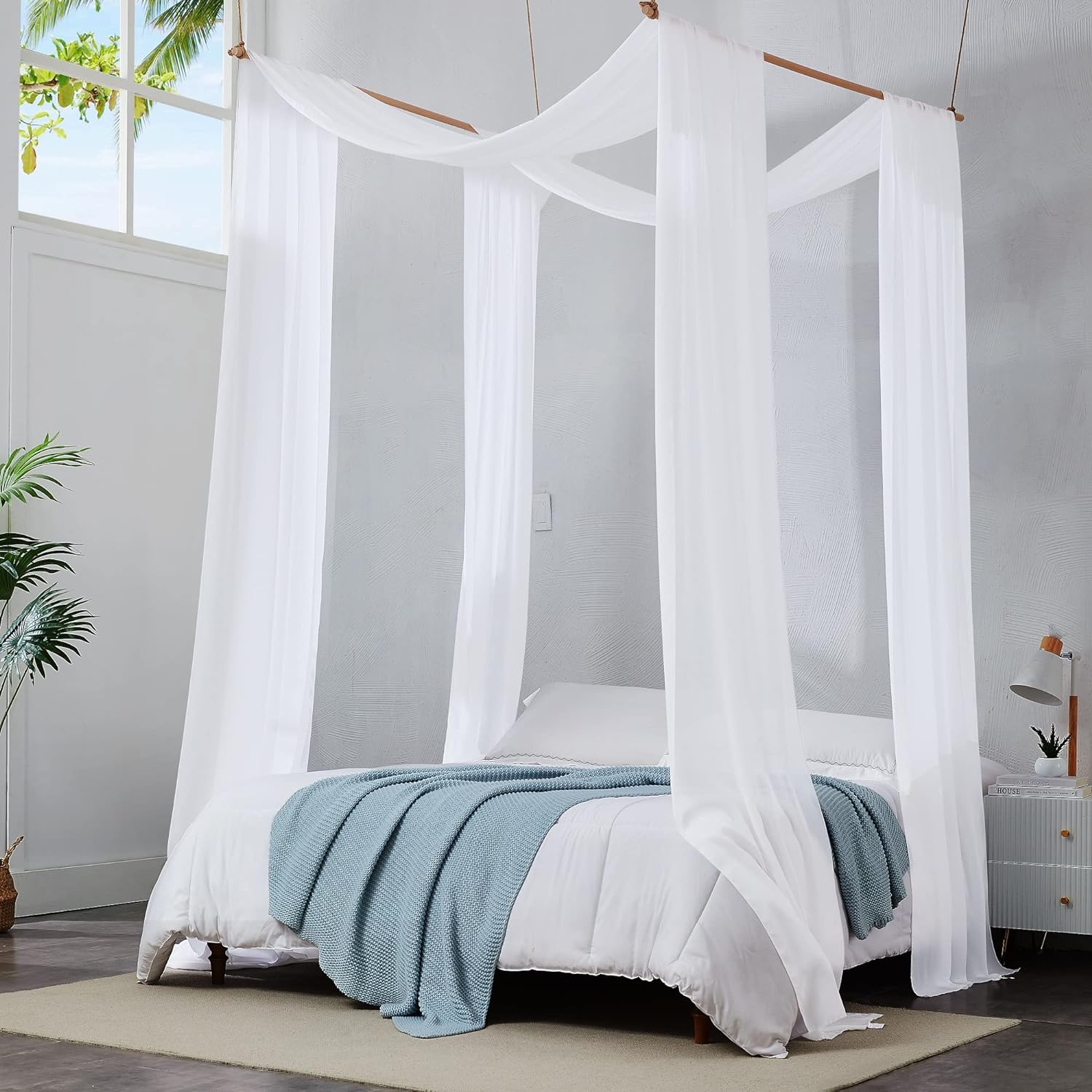 2 Chiffon - WHITE - Canopy Bed Curtains. Bed Canopy Curtains for King or California King Size Bed. Great as Canopy for Girls Room