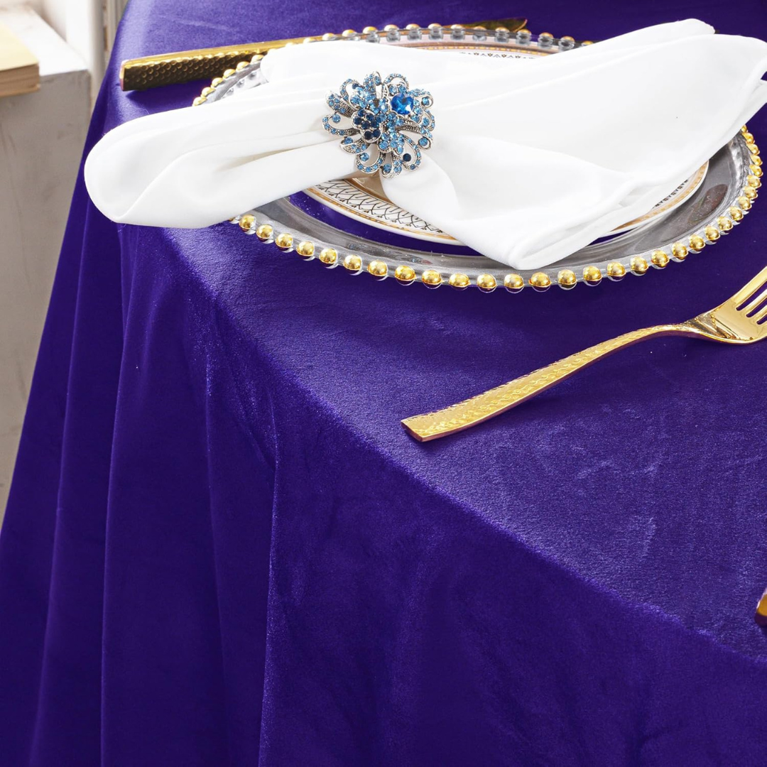 Royal Velvet Tablecloth - PURPLE -  Luxurious Round Table Cover  for Weddings, Parties, Baby Showers and Events. Choose Size Below