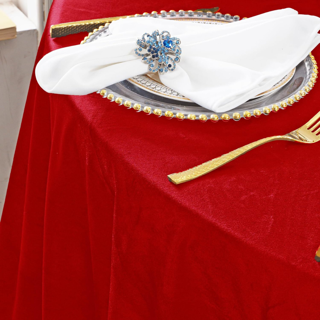 Royal Velvet Tablecloth - RED -  Luxurious Round Table Cover  for Weddings, Parties, Baby Showers and Events. Choose Size Below