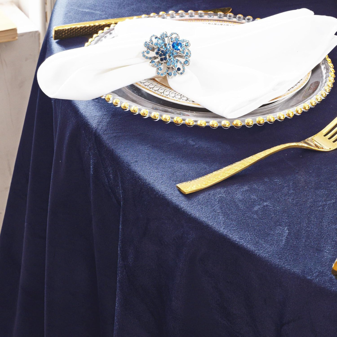 Royal Velvet Tablecloth - NAVY BLUE -  Luxurious Round Table Cover  for Weddings, Parties, Baby Showers and Events. Choose Size Below
