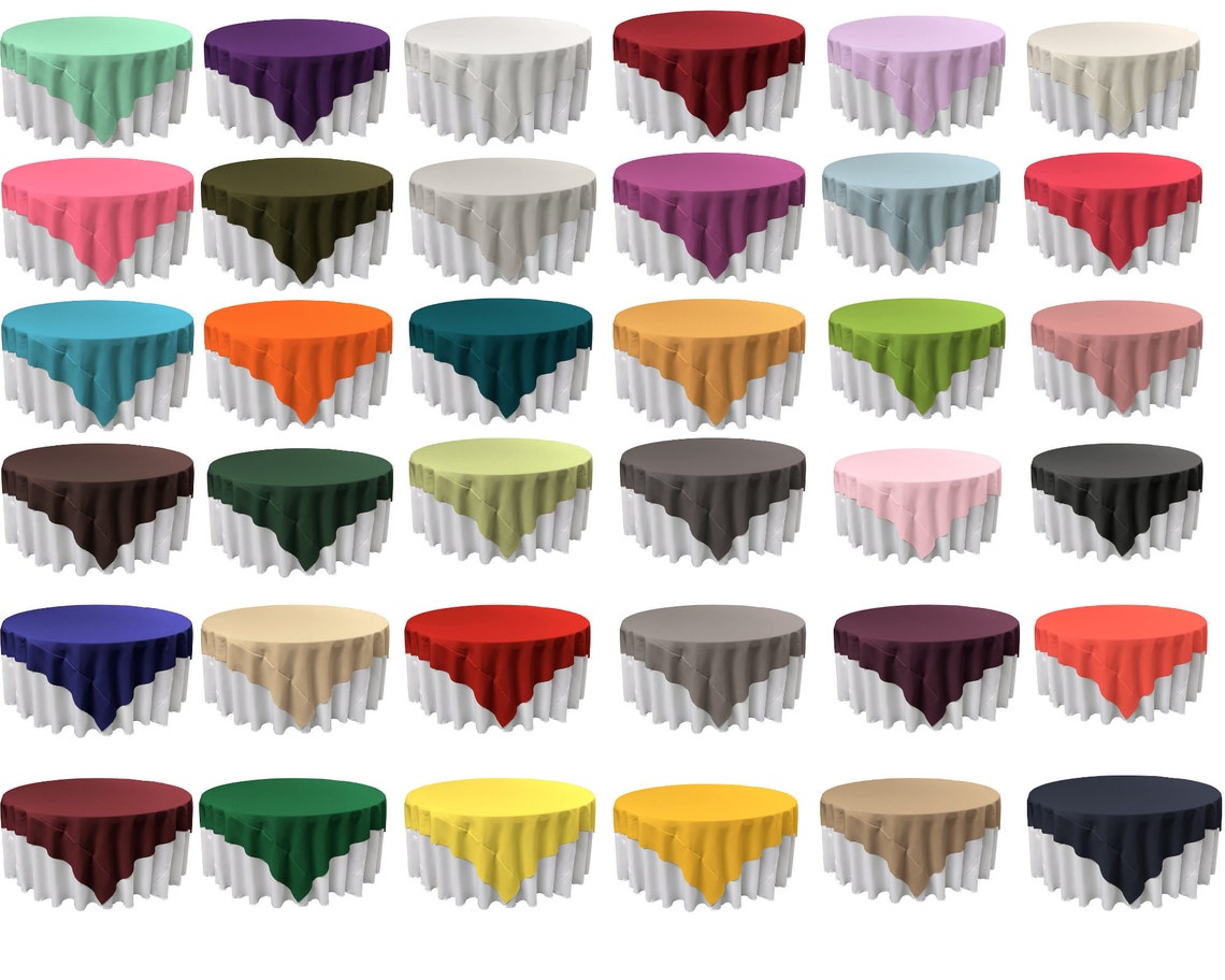 90" X 90" - Overlay Polyester Poplin Washable Square Tablecloth, Stain and Wrinkle Resistant Table Cover Dinning, Kitchen, Party, Holiday