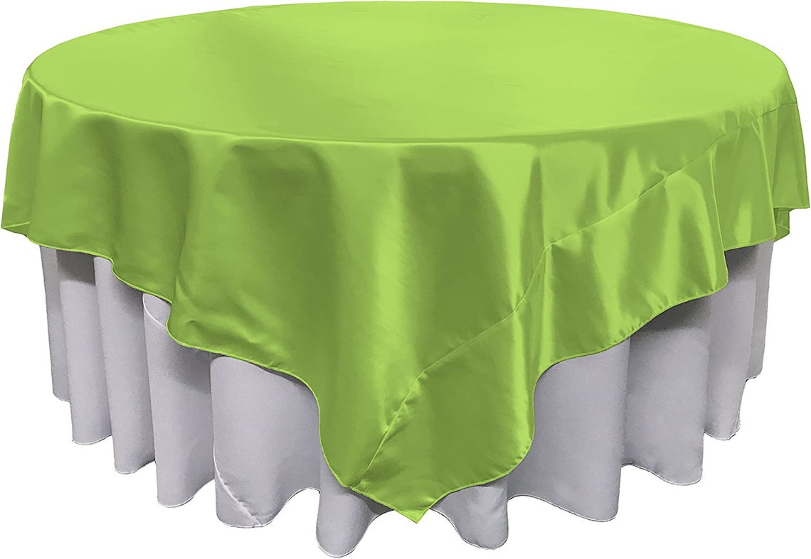 60" X 60" -Overlay Bridal Satin Fabric Washable Square Tablecloth, Stain and Wrinkle Resistant Table Cover Dinning, Kitchen, Party, Holiday