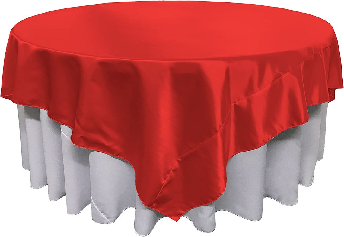 60" X 60" -Overlay Bridal Satin Fabric Washable Square Tablecloth, Stain and Wrinkle Resistant Table Cover Dinning, Kitchen, Party, Holiday