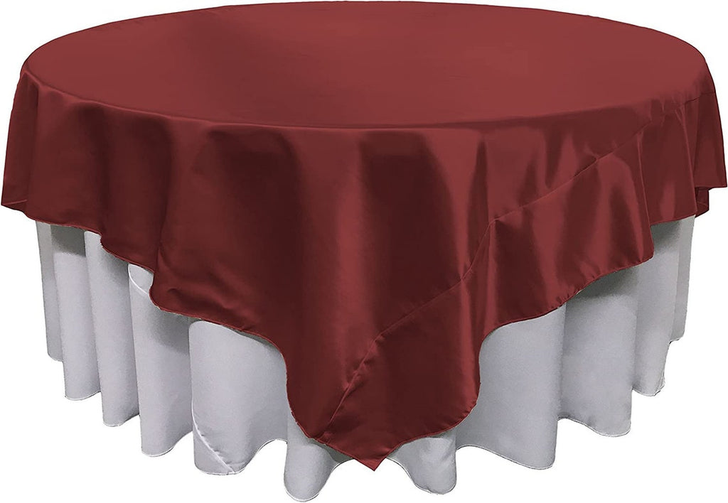 90" X 90" -Overlay Bridal Satin Fabric Washable Square Tablecloth, Stain and Wrinkle Resistant Table Cover Dinning, Kitchen, Party, Holiday