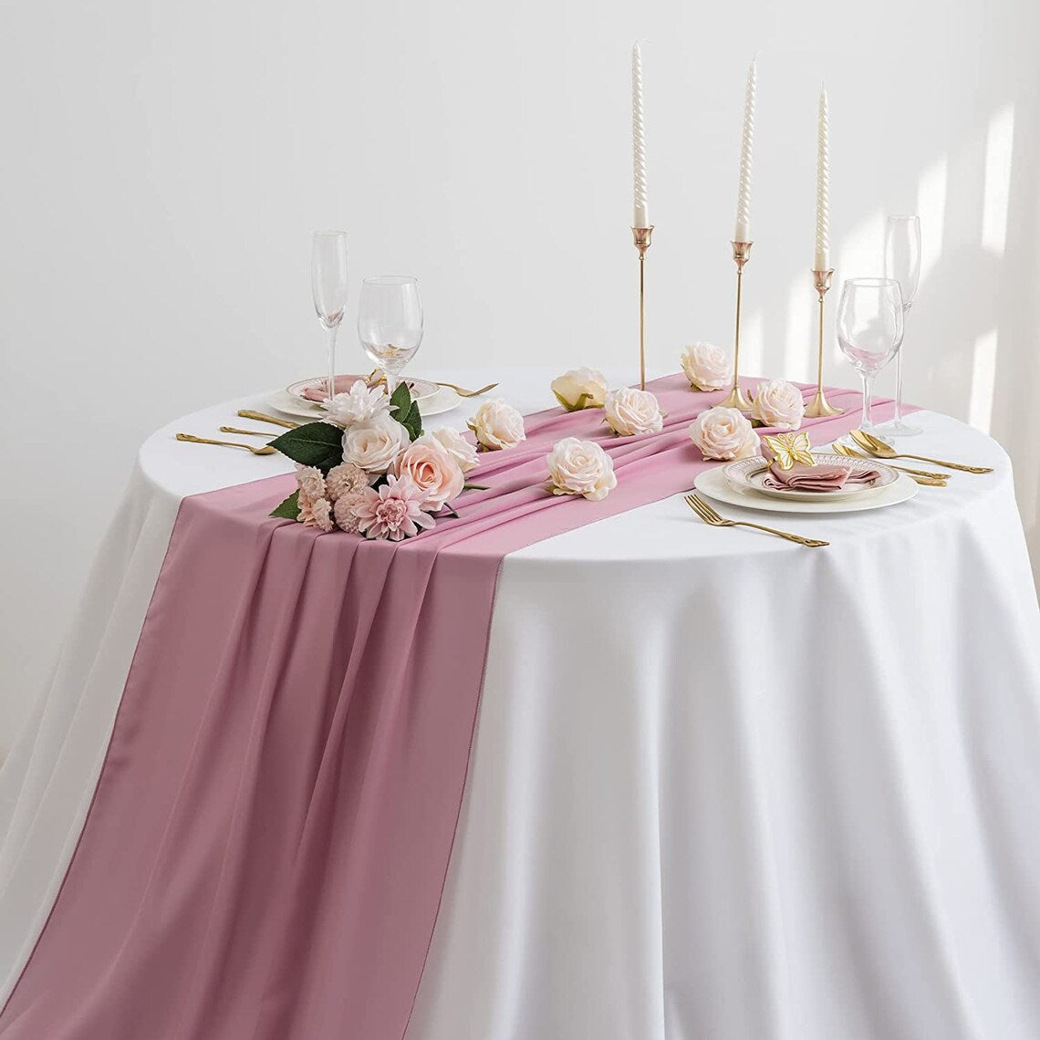 DUSTYROSE - Chiffon Table Runner, 2 Pcs Wedding Table Runner, Sheer Decor for Romantic Bridal Shower, Baby Shower, Birthday Party Cake Table