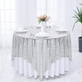 Square Sequin Tablecloth - SILVER - Glitter Tablecloth for Bridal Shower Decorations, Birthday, Wedding, Dessert, Banquet