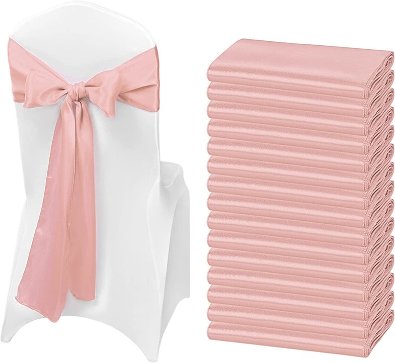 50 PCS Blush Satin Chair Sashes Bows Universal Chair Cover for Wedding Reception Restaurant Event Decoration Banquet,Party (7 x 108 inch)