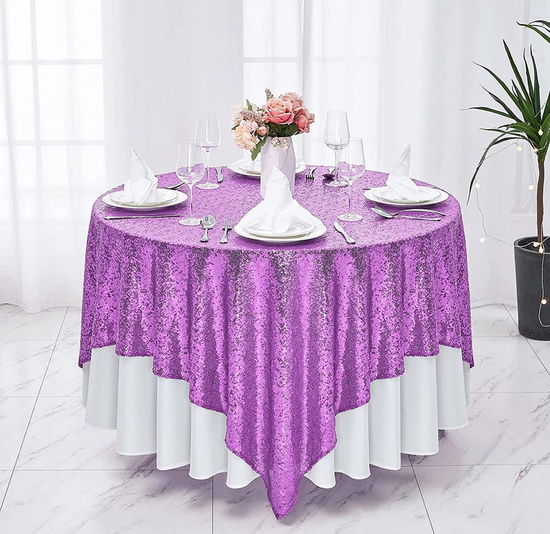 Square Sequin Tablecloth - LAVENDER - Glitter Tablecloth for Bridal Shower Decorations, Birthday, Wedding, Dessert, Banquet