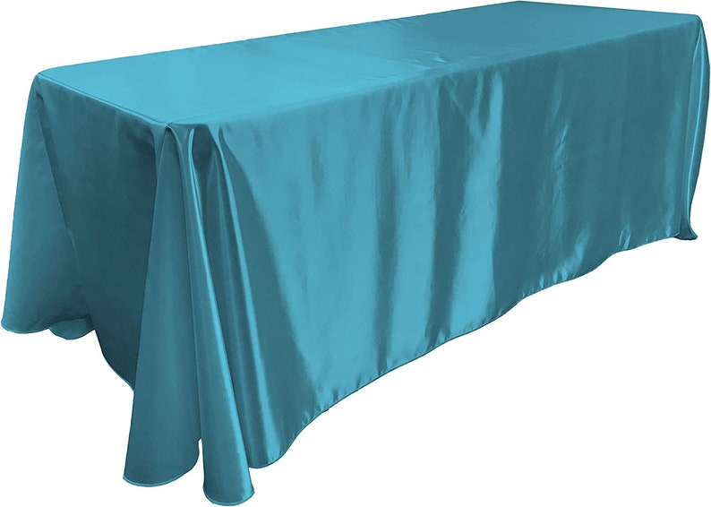 90" Turquoise Satin Tablecloth for Wedding Dinning Event Parties Banquet Holiday Decoration Square Rectangle Table Cover