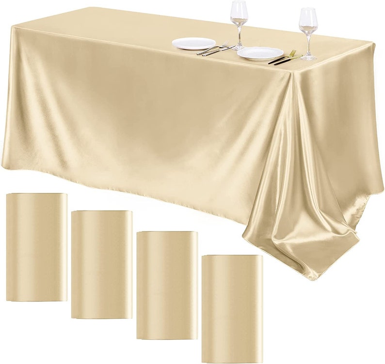 90" Champagne Satin Tablecloth for Wedding Dinning Event Parties Banquet Holiday Decoration Square Rectangle Table Cover
