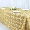 3D Satin Rosette Rectangular Tablecloth - CHAMPAGNE - Rosette Tablecloth 3D Flowers Satin Overlay for Wedding Reception Table Decoration