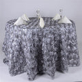 Round Tablecloth - Satin Raised Rosettes Round Tablecloth Wedding Party Dining Room Table Linens - SILVER - Christmas, Wedding, Bridal
