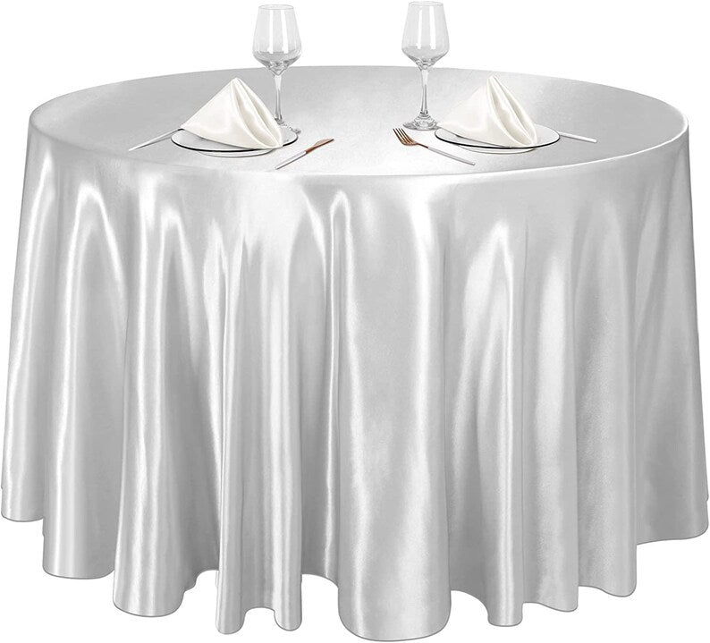 SILVER - Round Satin Tablecloth Overlay Table Cover Smooth Table Decor Tablecloth for Holiday Dinner Wedding Banquet Table Decoration