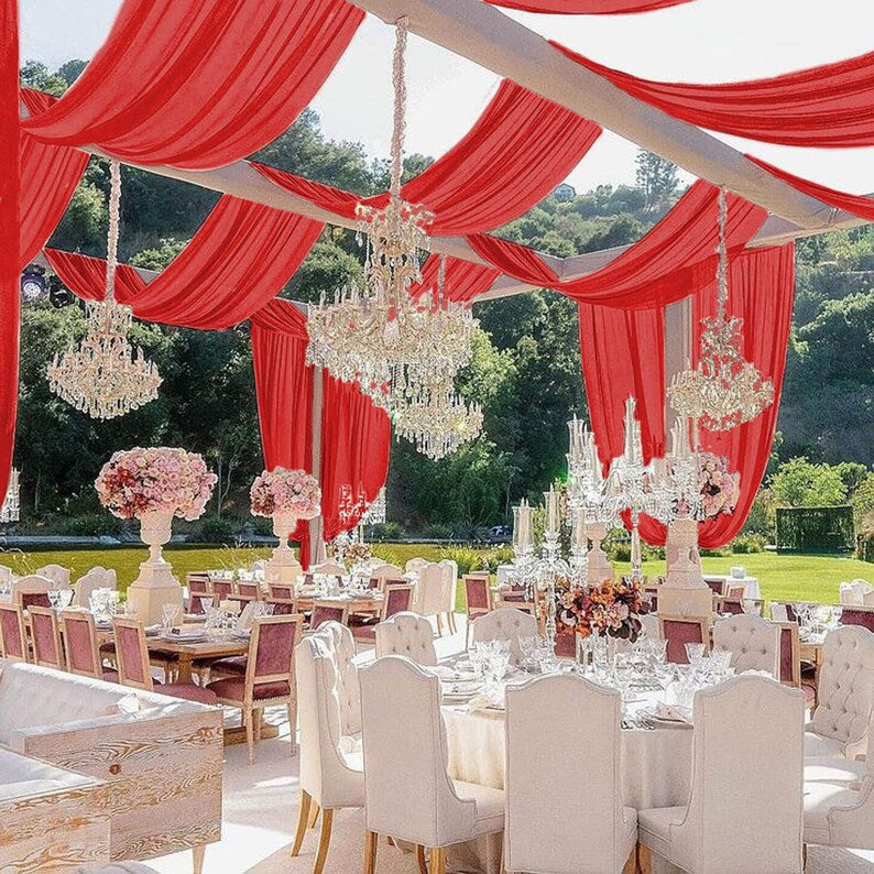 RED - Ceiling Drapes Wedding Arch Draping 5FTx20FT Chiffon Curtains 2 Panels Tent Drapes for Events Sheer Backdrop Drapes Wedding Arch