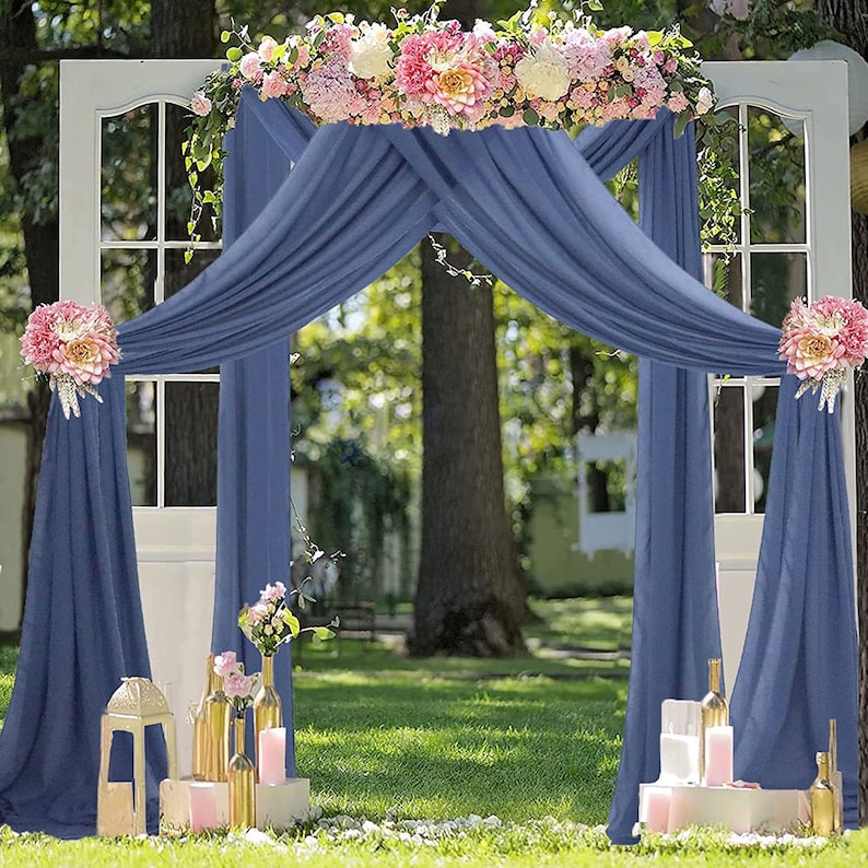 DUSTYBLUE - Wedding Arch Draping Fabric -21 Ft By 29"- 2 Panels Chiffon Fabric Drapery Party Ceiling Drapes Archway Drapes for Wedding Sheer