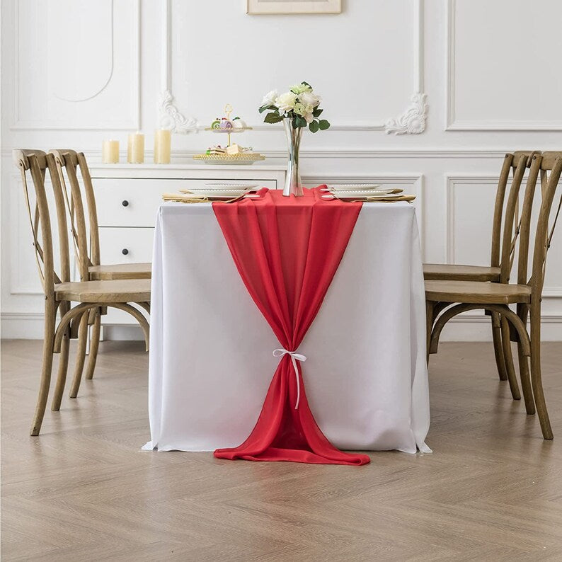 RED - Chiffon Table Runner, 2 Pcs Wedding Table Runner, Sheer Decor for Romantic Bridal Shower, Baby Shower, Birthday Party Cake Table