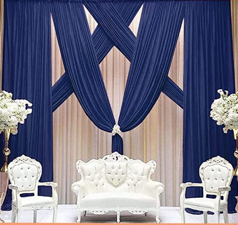 Backdrop Chiffon Curtains 20' x 30' Ft - NAVY - 6 Panels Chiffon Backdrop Curtain Sheer Curtains Wedding Arch Draping Fabric for Party