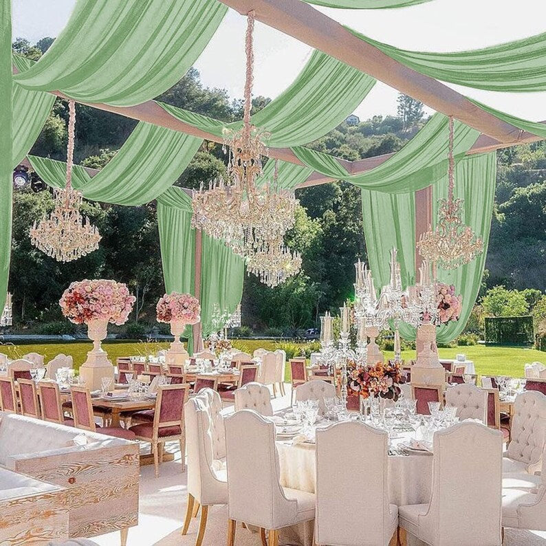 SAGE - Ceiling Drapes Wedding Arch Draping 5FTx20FT Chiffon Curtains 2 Panels Tent Drapes for Events Sheer Backdrop Drapes Wedding Arch