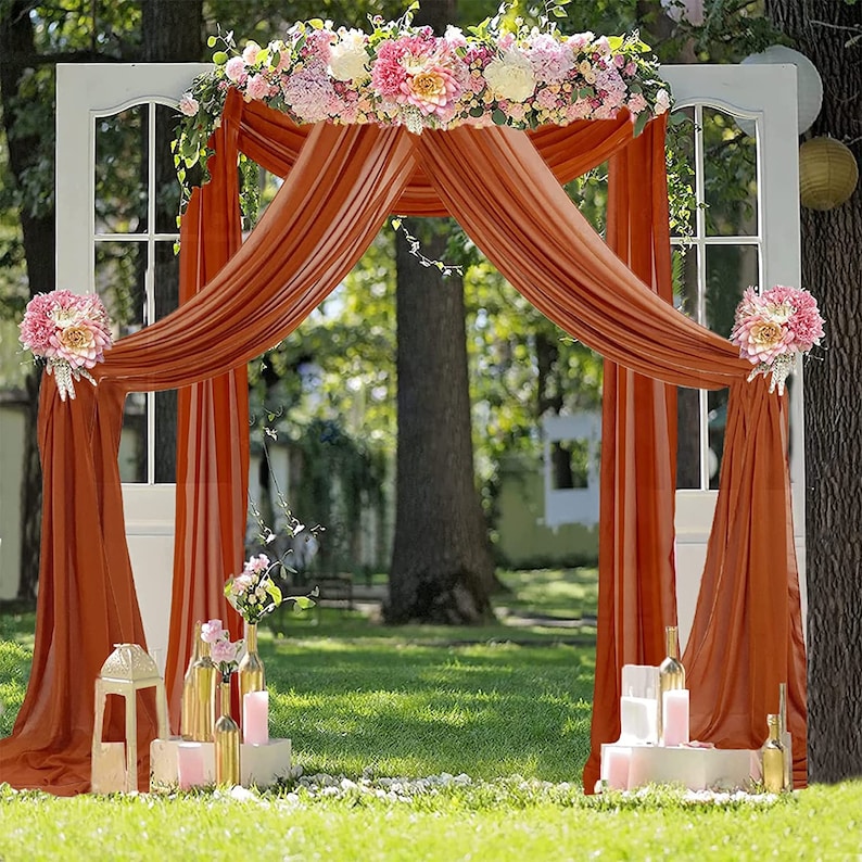 TERRACOTA - Wedding Arch Draping Fabric -21 Ft By 29"- 2 Panels Chiffon Fabric Drapery Party Ceiling Drapes Archway Drapes for Wedding Sheer