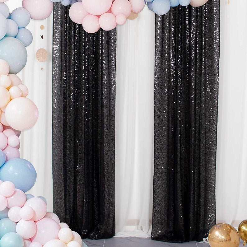 BLACK - Sequin Curtains 2 Panels - Baby Shower Backdrop Glitter Backdrop Sequin Backdrop for Wedding