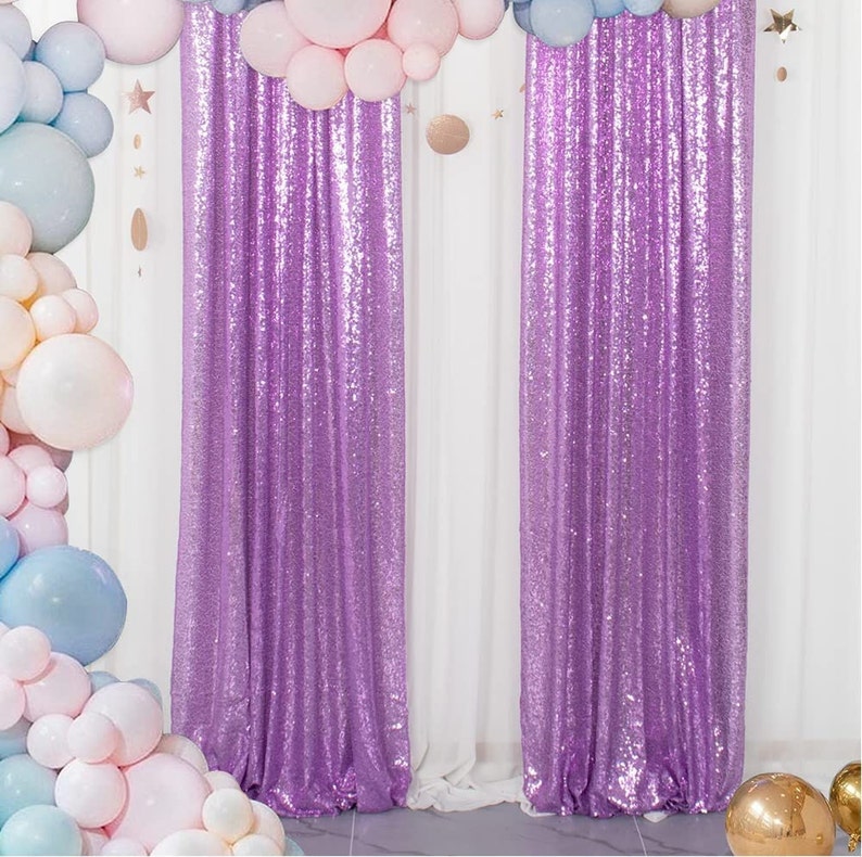 LILAC - Sequin Curtains 2 Panels - Baby Shower Backdrop Glitter Backdrop Sequin Backdrop for Wedding