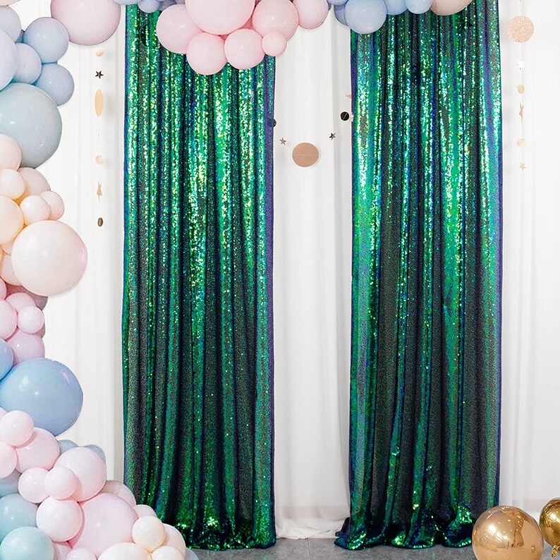 GREEN - Sequin Curtains 2 Panels - Baby Shower Backdrop Glitter Backdrop Sequin Backdrop for Wedding