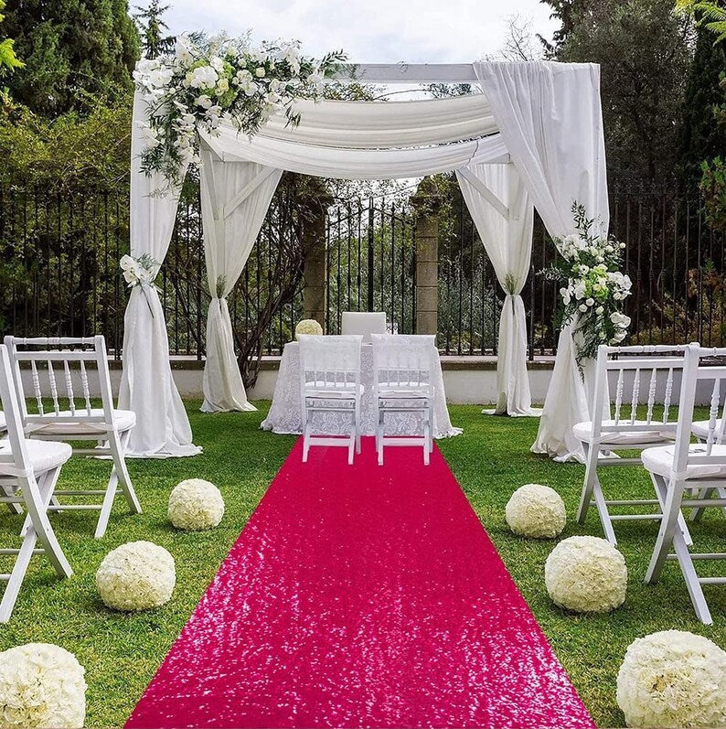 FUCHSIA - Aisle Sequin Floor Runner - Perfect For Your Ceremony Floor Carpet Runner Aisle Runners for Weddings Fabric Aisle Runner for Party