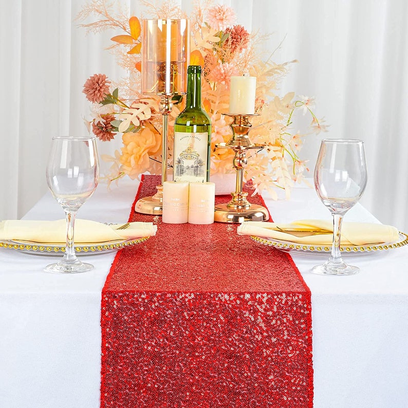 4 Pack -- RED - Sequin Table Runner Baby Shower Table Runner for Parties Wedding Table Runner Bridal Shower Birthday Event Table Decor