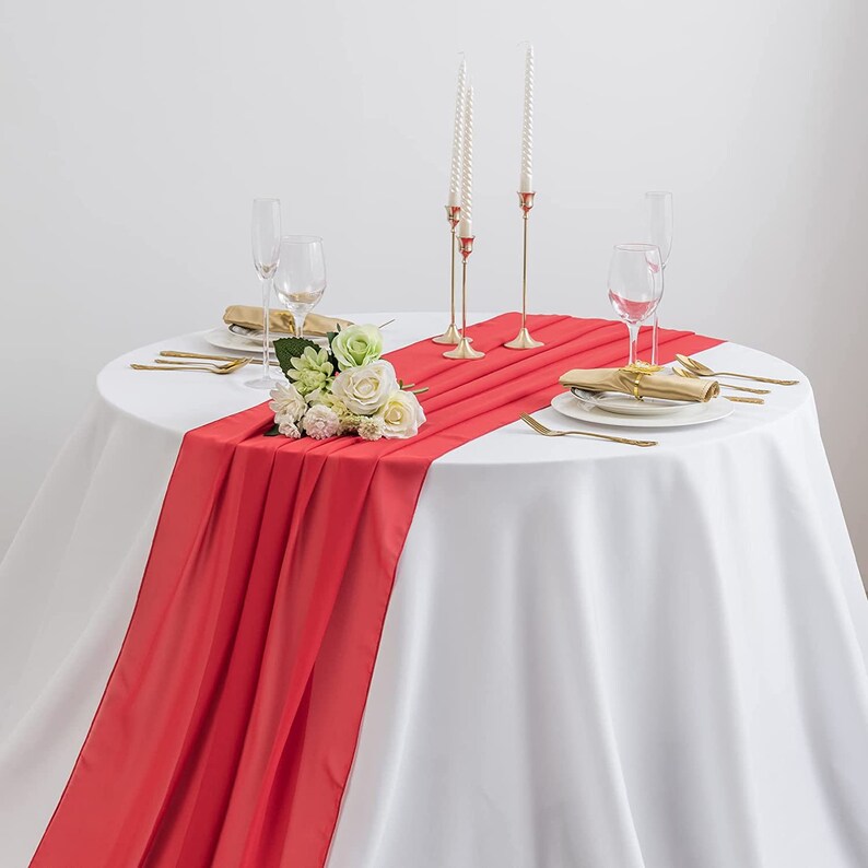 RED - Chiffon Table Runner, 2 Pcs Wedding Table Runner, Sheer Decor for Romantic Bridal Shower, Baby Shower, Birthday Party Cake Table